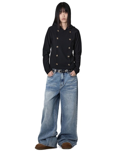 Openyard（オープンヤード）の「『Openyard/オープンヤード』PLEATED WRAP HOODED JACKET/プリーツトラップフーディージャケット（その他アウター・レディース・ブラック・S/M）」の7枚目の写真