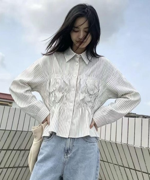 semplice（センプリチェ）の「シャツ【韓国ファッション】（シャツ/ブラウス・レディース・ホワイト/グレー・F）」の8枚目の写真