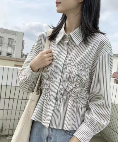 semplice（センプリチェ）の「シャツ【韓国ファッション】（シャツ/ブラウス・レディース・ホワイト/グレー・F）」の9枚目の写真