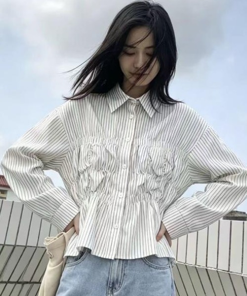 semplice（センプリチェ）の「シャツ【韓国ファッション】（シャツ/ブラウス・レディース・ホワイト/グレー・F）」の7枚目の写真