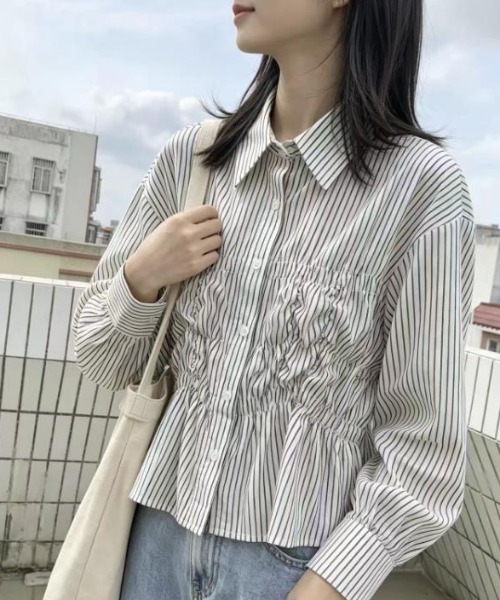 semplice（センプリチェ）の「シャツ【韓国ファッション】（シャツ/ブラウス・レディース・ホワイト/グレー・F）」の6枚目の写真