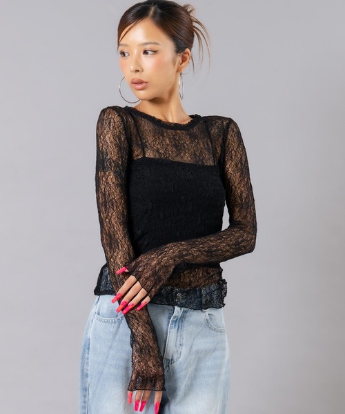 ANAP（アナップ）の「ストレッチレースクルーネックトップス（Tシャツ/カットソー・レディース・オフホワイト/ブラック・F）」の16枚目の写真