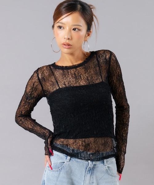 ANAP（アナップ）の「ストレッチレースクルーネックトップス（Tシャツ/カットソー・レディース・オフホワイト/ブラック・F）」の15枚目の写真