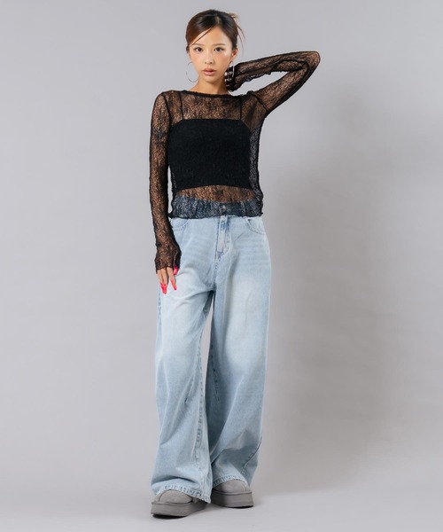 ANAP（アナップ）の「ストレッチレースクルーネックトップス（Tシャツ/カットソー・レディース・オフホワイト/ブラック・F）」の17枚目の写真