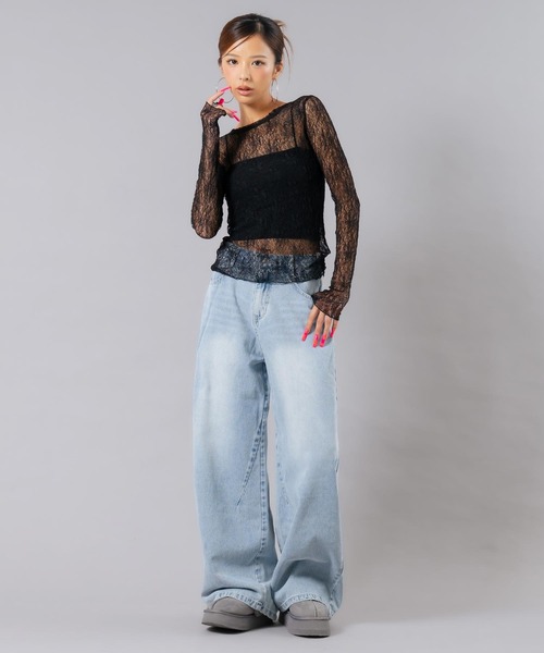 ANAP（アナップ）の「ストレッチレースクルーネックトップス（Tシャツ/カットソー・レディース・オフホワイト/ブラック・F）」の19枚目の写真