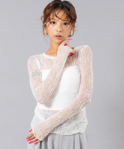 ANAP（アナップ）の「ストレッチレースクルーネックトップス（Tシャツ/カットソー・レディース・オフホワイト/ブラック・F）」の21枚目の写真