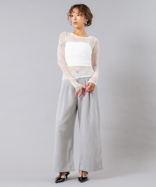 ANAP（アナップ）の「ストレッチレースクルーネックトップス（Tシャツ/カットソー・レディース・オフホワイト/ブラック・F）」の6枚目の写真