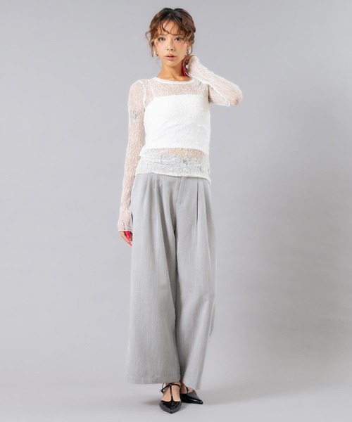 ANAP（アナップ）の「ストレッチレースクルーネックトップス（Tシャツ/カットソー・レディース・オフホワイト/ブラック・F）」の5枚目の写真