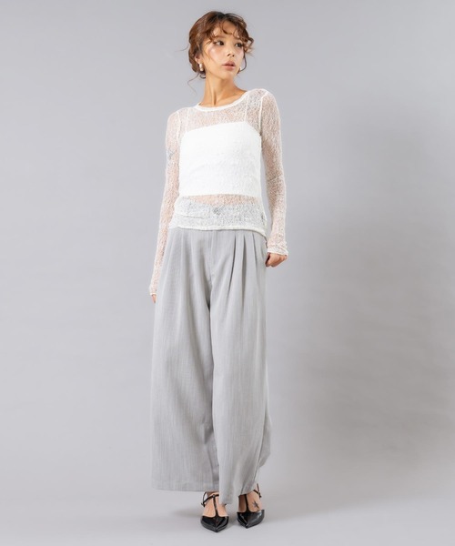 ANAP（アナップ）の「ストレッチレースクルーネックトップス（Tシャツ/カットソー・レディース・オフホワイト/ブラック・F）」の7枚目の写真