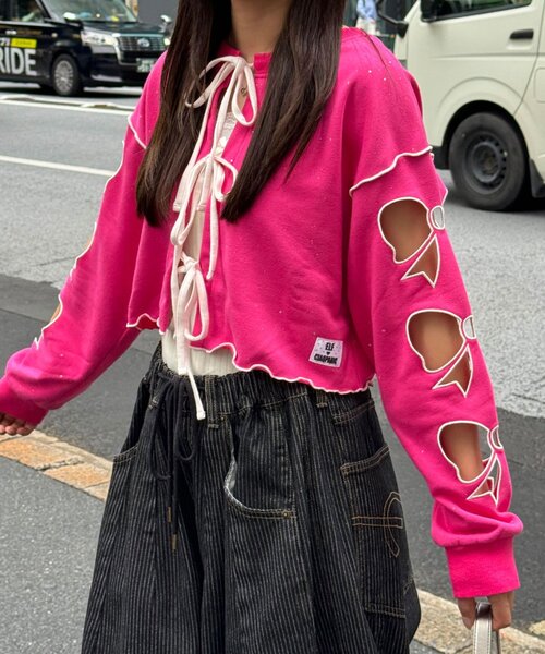 CIAOPANIC(チャオパニック)の「【エルフ×CIAOPANIC】#アゲリボンぶち抜きスウェット(Tシャツ/カットソー・レディース・ピンク・FREE)」の13枚目の写真