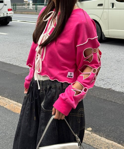 CIAOPANIC(チャオパニック)の「【エルフ×CIAOPANIC】#アゲリボンぶち抜きスウェット(Tシャツ/カットソー・レディース・ピンク・FREE)」の12枚目の写真