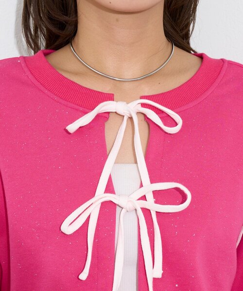 CIAOPANIC(チャオパニック)の「【エルフ×CIAOPANIC】#アゲリボンぶち抜きスウェット(Tシャツ/カットソー・レディース・ピンク・FREE)」の4枚目の写真