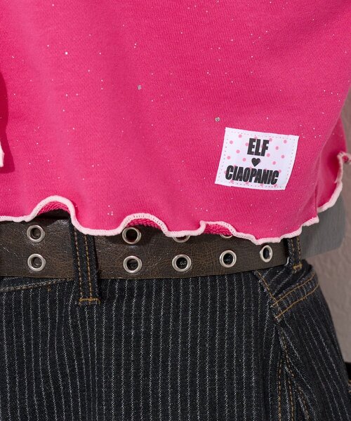 CIAOPANIC(チャオパニック)の「【エルフ×CIAOPANIC】#アゲリボンぶち抜きスウェット(Tシャツ/カットソー・レディース・ピンク・FREE)」の2枚目の写真