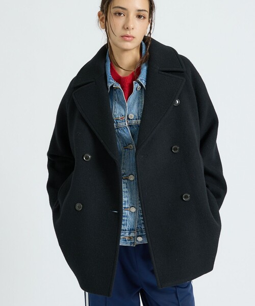 MICA&DEAL(マイカ&ディール)の「【MICA&DEAL/マイカアンドディール】Pコート/アウター/ダブルボタン(ピーコート・レディース・キャメル/ブラック・フリー)」の2枚目の写真