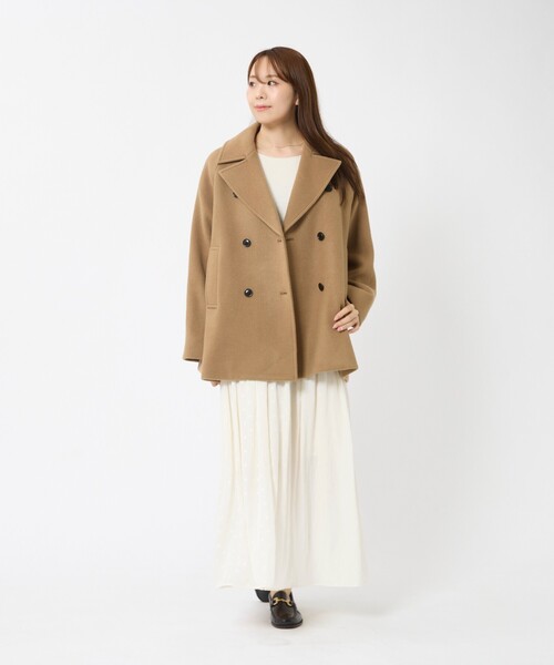MICA&DEAL(マイカ&ディール)の「【MICA&DEAL/マイカアンドディール】Pコート/アウター/ダブルボタン(ピーコート・レディース・キャメル/ブラック・フリー)」の4枚目の写真
