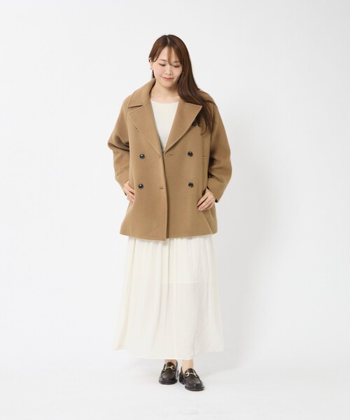 MICA&DEAL(マイカ&ディール)の「【MICA&DEAL/マイカアンドディール】Pコート/アウター/ダブルボタン(ピーコート・レディース・キャメル/ブラック・フリー)」の6枚目の写真