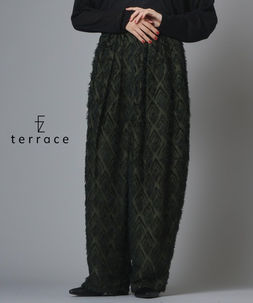 terrace（テラス）の「ダイヤカットフリンジシアーワイドタックパンツ（その他パンツ・レディース・モスグリーン/ブラック/キナリ・FREE）」の3枚目の写真
