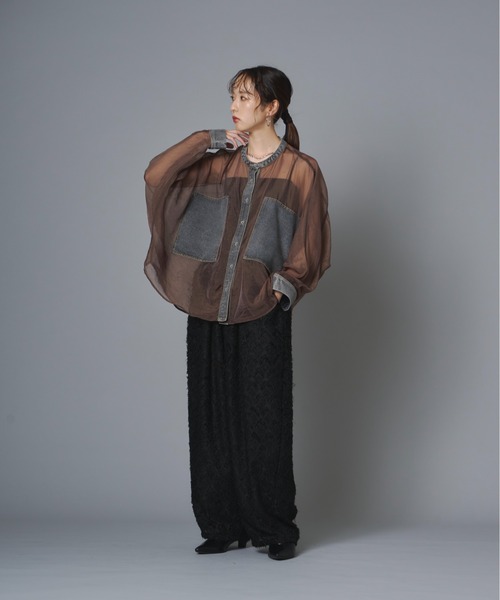 terrace（テラス）の「ダイヤカットフリンジシアーワイドタックパンツ（その他パンツ・レディース・モスグリーン/ブラック/キナリ・FREE）」の18枚目の写真