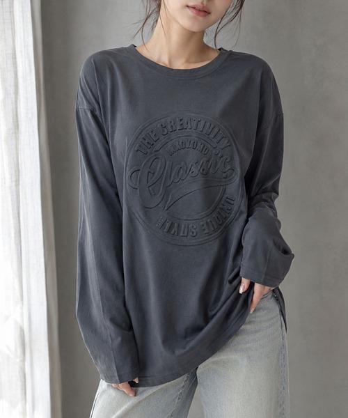 FINEnough（ファインナフ）の「エンボスロンT（Tシャツ/カットソー・レディース・チャコールグレー/ブラック/ベージュ/オフホワイト・FREE）」の7枚目の写真
