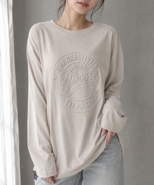 FINEnough（ファインナフ）の「エンボスロンT（Tシャツ/カットソー・レディース・チャコールグレー/ブラック/ベージュ/オフホワイト・FREE）」の12枚目の写真