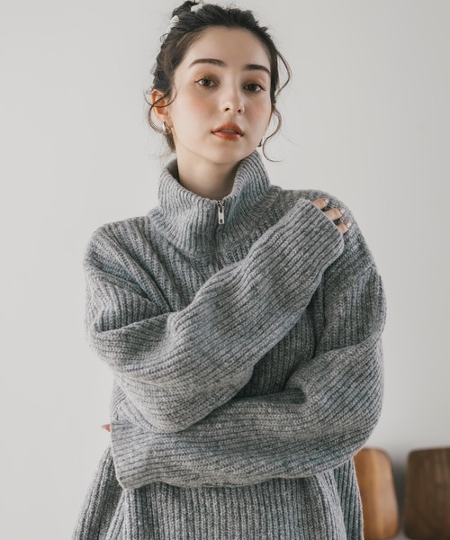 Rocky Monroe(ロッキーモンロー)の「オーバーサイズ畦編みハーフジップ長袖ニットセーター(ニット/セーター・メンズ・ネイビー/ブルー/ピンク/レッド/ホワイト系/ブラック系/グレー系/チャコール/ワイン・S/M/XL/L)」の21枚目の写真
