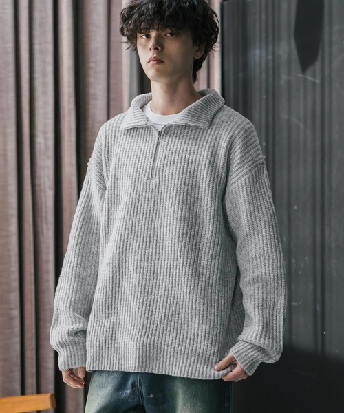 Rocky Monroe(ロッキーモンロー)の「オーバーサイズ畦編みハーフジップ長袖ニットセーター(ニット/セーター・メンズ・ネイビー/ブルー/ピンク/レッド/ホワイト系/ブラック系/グレー系/チャコール/ワイン・S/M/XL/L)」の10枚目の写真