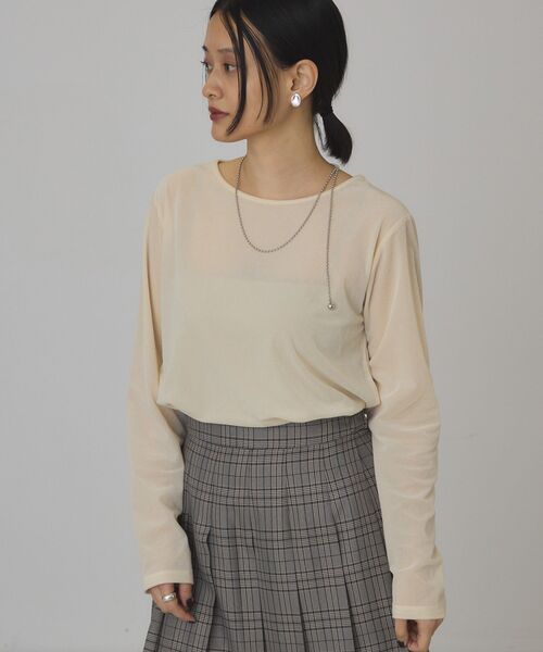 AMERICAN HOLIC(アメリカンホリック)の「シアーベロアロングプルオーバー(Tシャツ/カットソー・レディース・その他6/クリーム/ネイビー・L/M)」の9枚目の写真