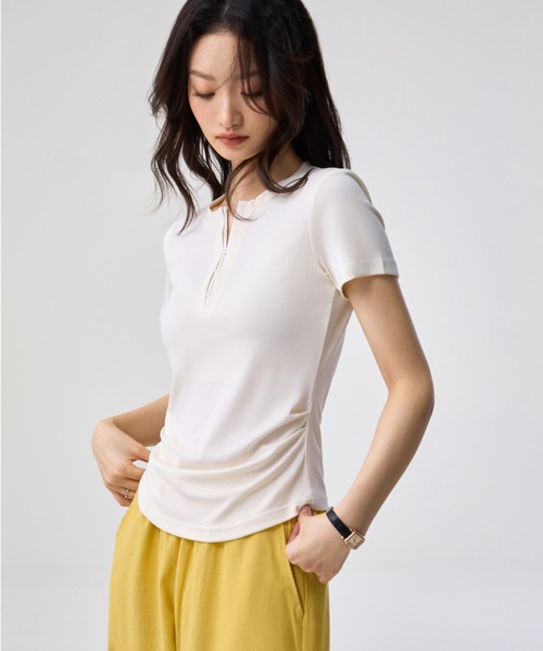 Bifrost(ビフレスト)の「前半開きボタンカットソー(Tシャツ/カットソー・レディース・アイボリー/ブラック/グレー・L/M)」の8枚目の写真