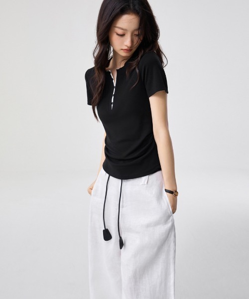 Bifrost(ビフレスト)の「前半開きボタンカットソー(Tシャツ/カットソー・レディース・アイボリー/ブラック/グレー・L/M)」の13枚目の写真