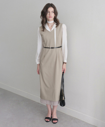 Wool V-neck One-piece (beige)