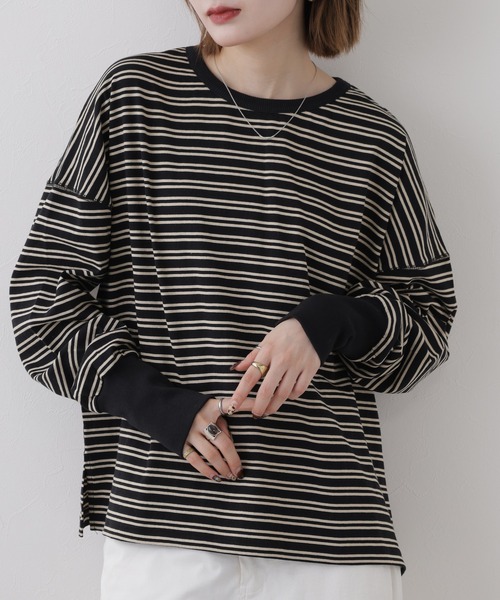 Arinomama(アリノママ)の「Arinomama しっかり厚手ボーダー ロングリブ長袖Tシャツ 空紡糸度詰(Tシャツ/カットソー・レディース・レッド系2/ブラック系1/レッド系1/ブラック系2・FREE)」の18枚目の写真