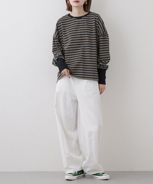 Arinomama(アリノママ)の「Arinomama しっかり厚手ボーダー ロングリブ長袖Tシャツ 空紡糸度詰(Tシャツ/カットソー・レディース・レッド系2/ブラック系1/レッド系1/ブラック系2・FREE)」の17枚目の写真