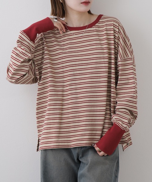 Arinomama(アリノママ)の「Arinomama しっかり厚手ボーダー ロングリブ長袖Tシャツ 空紡糸度詰(Tシャツ/カットソー・レディース・レッド系2/ブラック系1/レッド系1/ブラック系2・FREE)」の13枚目の写真