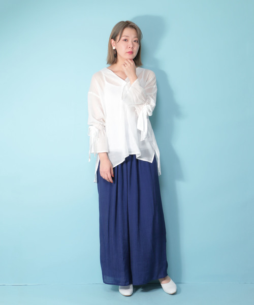 notch.（ノッチ）の「タックロングワイドパンツ （その他パンツ・レディース・オフホワイト/ボルドー/マスタード/ブラウン/ブラック/ネイビー・M/TM）」の15枚目の写真