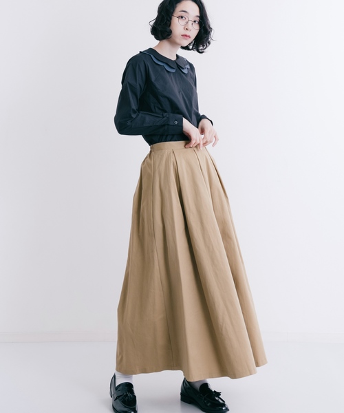 MERLOT（メルロー）の「タックフレアスカート1067（スカート・レディース・ブラック/ベージュ/カーキ/ネイビー/ワイン・FREE）」の3枚目の写真