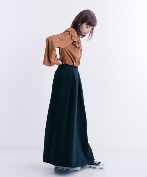 MERLOT（メルロー）の「タックフレアスカート1067（スカート・レディース・ブラック/ベージュ/カーキ/ネイビー/ワイン・FREE）」の12枚目の写真