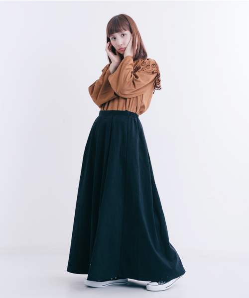 MERLOT（メルロー）の「タックフレアスカート1067（スカート・レディース・ブラック/ベージュ/カーキ/ネイビー/ワイン・FREE）」の13枚目の写真