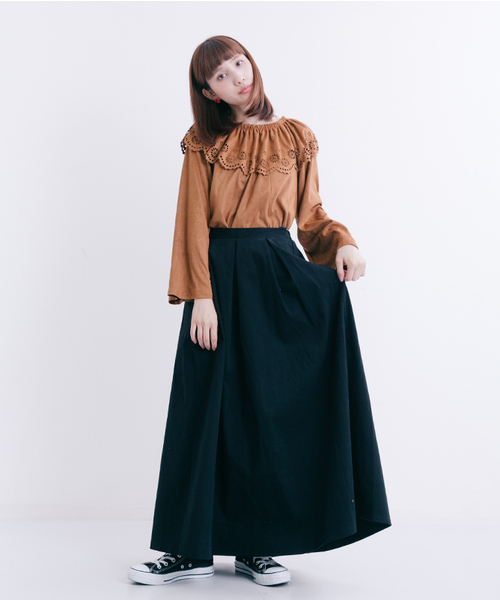 MERLOT（メルロー）の「タックフレアスカート1067（スカート・レディース・ブラック/ベージュ/カーキ/ネイビー/ワイン・FREE）」の14枚目の写真