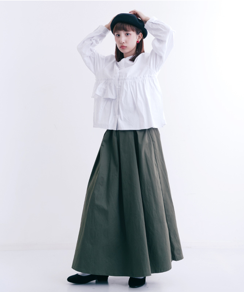 MERLOT（メルロー）の「タックフレアスカート1067（スカート・レディース・ブラック/ベージュ/カーキ/ネイビー/ワイン・FREE）」の8枚目の写真