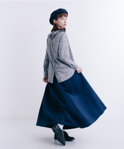 MERLOT（メルロー）の「タックフレアスカート1067（スカート・レディース・ブラック/ベージュ/カーキ/ネイビー/ワイン・FREE）」の10枚目の写真