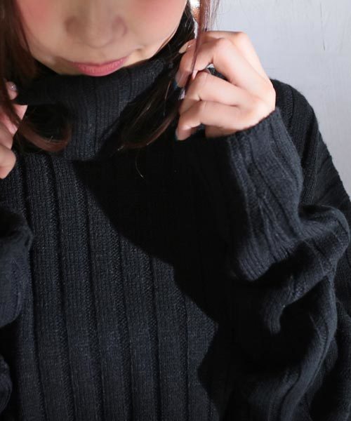 antiqua（アンティカ）の「リブ編みタートルニット（ニット/セーター・レディース・ベージュ/ブラック/イエロー・FREE）」の2枚目の写真