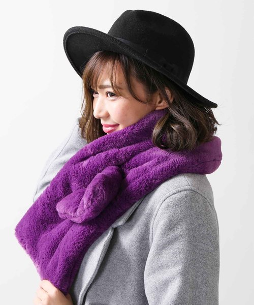 WEGO(ウィゴー)の「WEGO/ファーマフラー(マフラー・レディース・ブラック/ダークグリーン/パープル/グレー/オフホワイト/キャメル/ライトピンク/ワイン・FREE)」の5枚目の写真