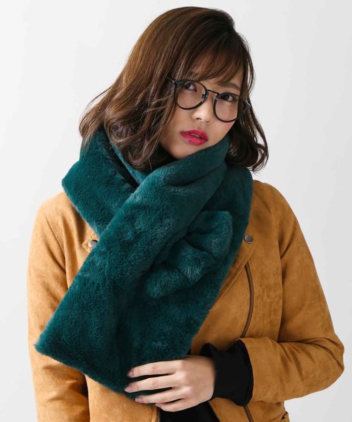 WEGO(ウィゴー)の「WEGO/ファーマフラー(マフラー・レディース・ブラック/ダークグリーン/パープル/グレー/オフホワイト/キャメル/ライトピンク/ワイン・FREE)」の1枚目の写真