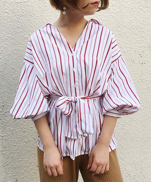 apres jour（アプレジュール）の「ストライプBIGシャツ【ZOZOTOWN限定アイテム】（シャツ/ブラウス・レディース・レッド/ベージュ/ネイビー・フリー）」の3枚目の写真