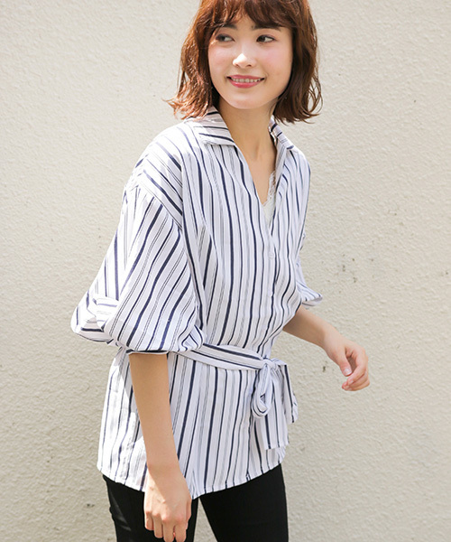 apres jour（アプレジュール）の「ストライプBIGシャツ【ZOZOTOWN限定アイテム】（シャツ/ブラウス・レディース・レッド/ベージュ/ネイビー・フリー）」の4枚目の写真