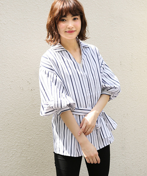 apres jour（アプレジュール）の「ストライプBIGシャツ【ZOZOTOWN限定アイテム】（シャツ/ブラウス・レディース・レッド/ベージュ/ネイビー・フリー）」の5枚目の写真