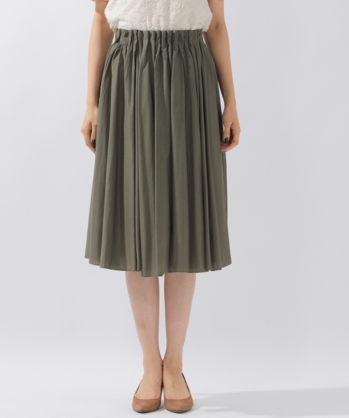 laboratory work（ラボラトリーワーク）の「レーヨン混タックスカート（スカート・レディース・ライトグレー/カーキ/ダークオレンジ/ネイビー・MEDIUM）」の8枚目の写真