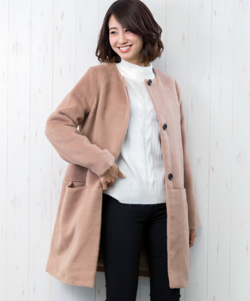 mili an deni(ミリアンデニ)の「シャギーノーカラーコート(ノーカラージャケット)」|キャメル