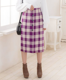夢展望 | (スカート)　ブロックチェックボタン付き膝丈タイトスカート(スカート)