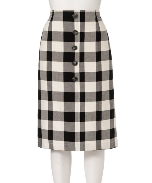 夢展望(ユメテンボウ)の「ブロックチェックボタン付き膝丈タイトスカート(スカート・レディース・ブラック/パープル/グリーン・MEDIUM/LARGE)」の4枚目の写真
